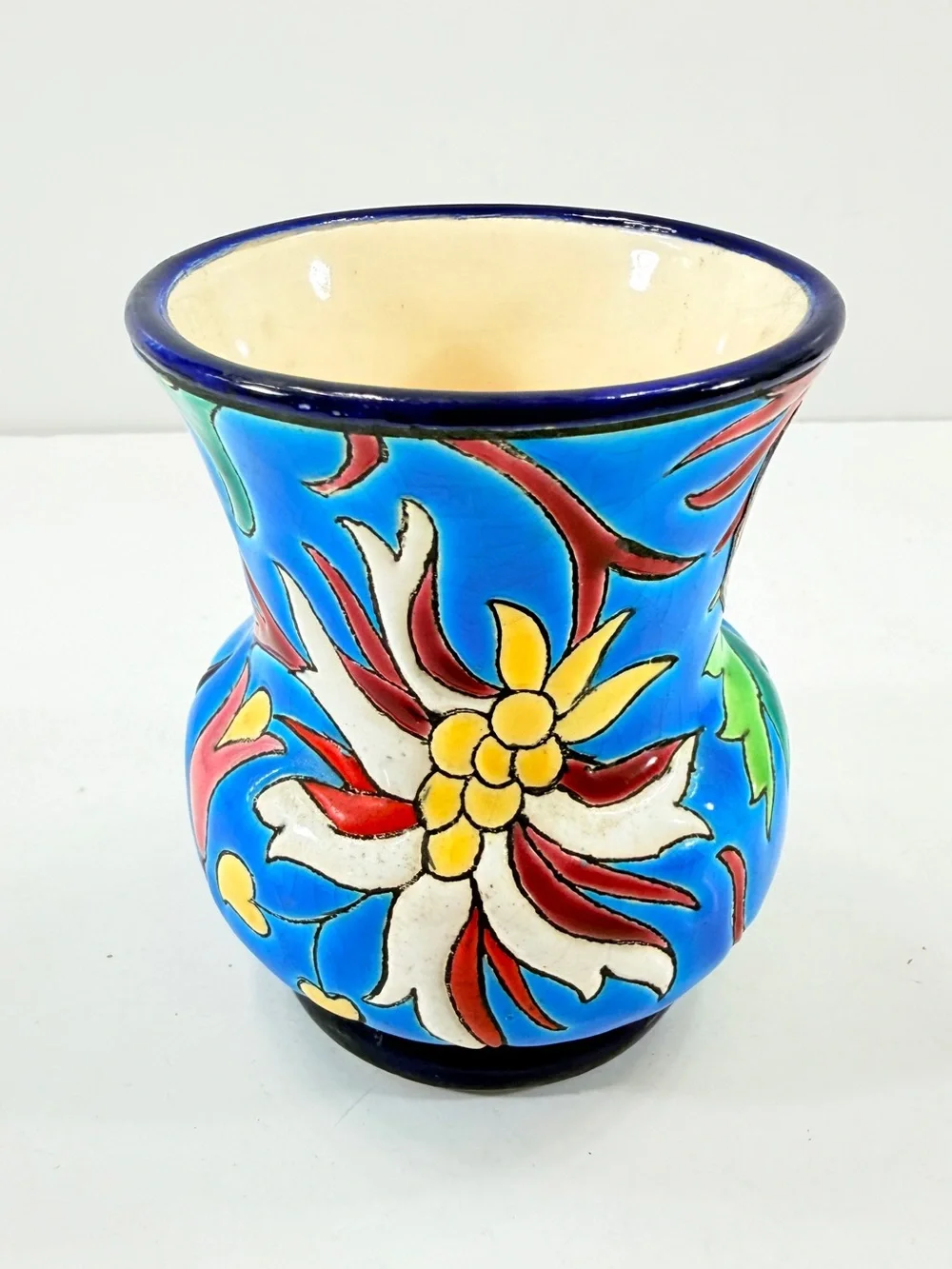 Vintage Emaux d'Art LONGWY Floral Hand-Painted Enamel Ceramic Vase w/ Label 4”
